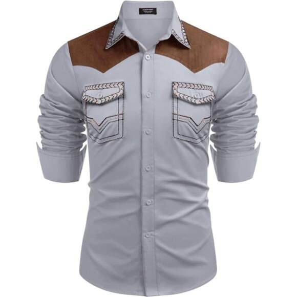 Men's Western Cowboy Shirt Grey - Picture 1 of 5
